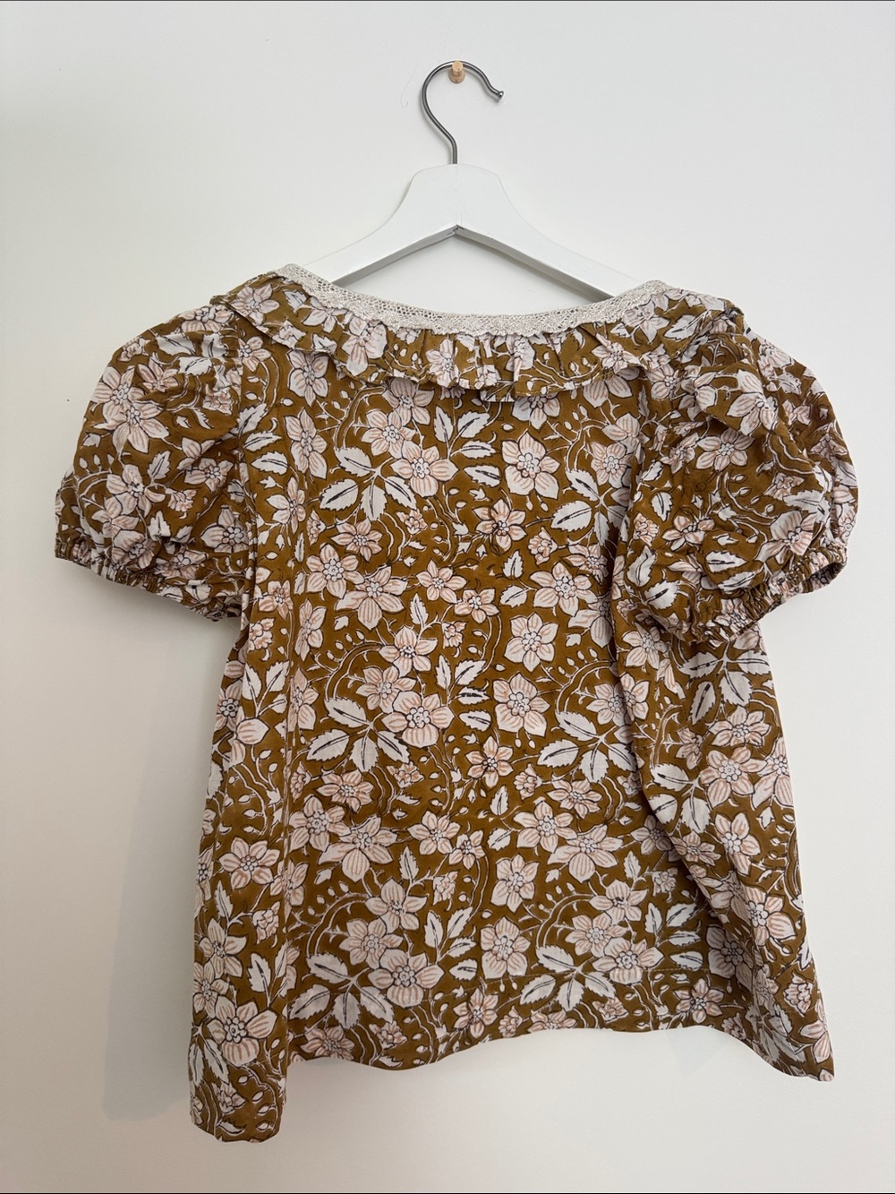 OOAK Mustard Floral Puff-Sleeve Cotton Blouse - Picture 5 of 5